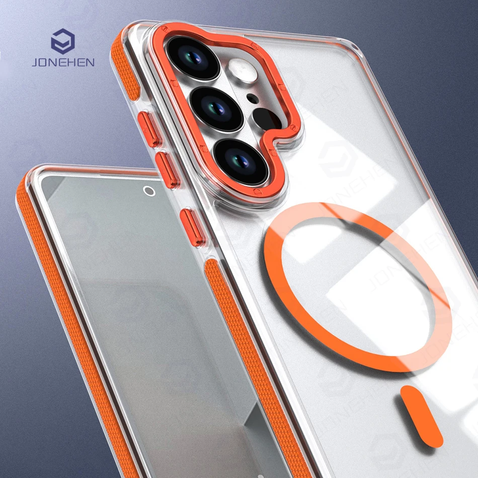 Metal Lens Shockproof Magnetic Transparent Case For Samsung Galaxy S25 FE S21 Plus S22 S23 S24 S26 Ultra For Magsafe Armor Cover