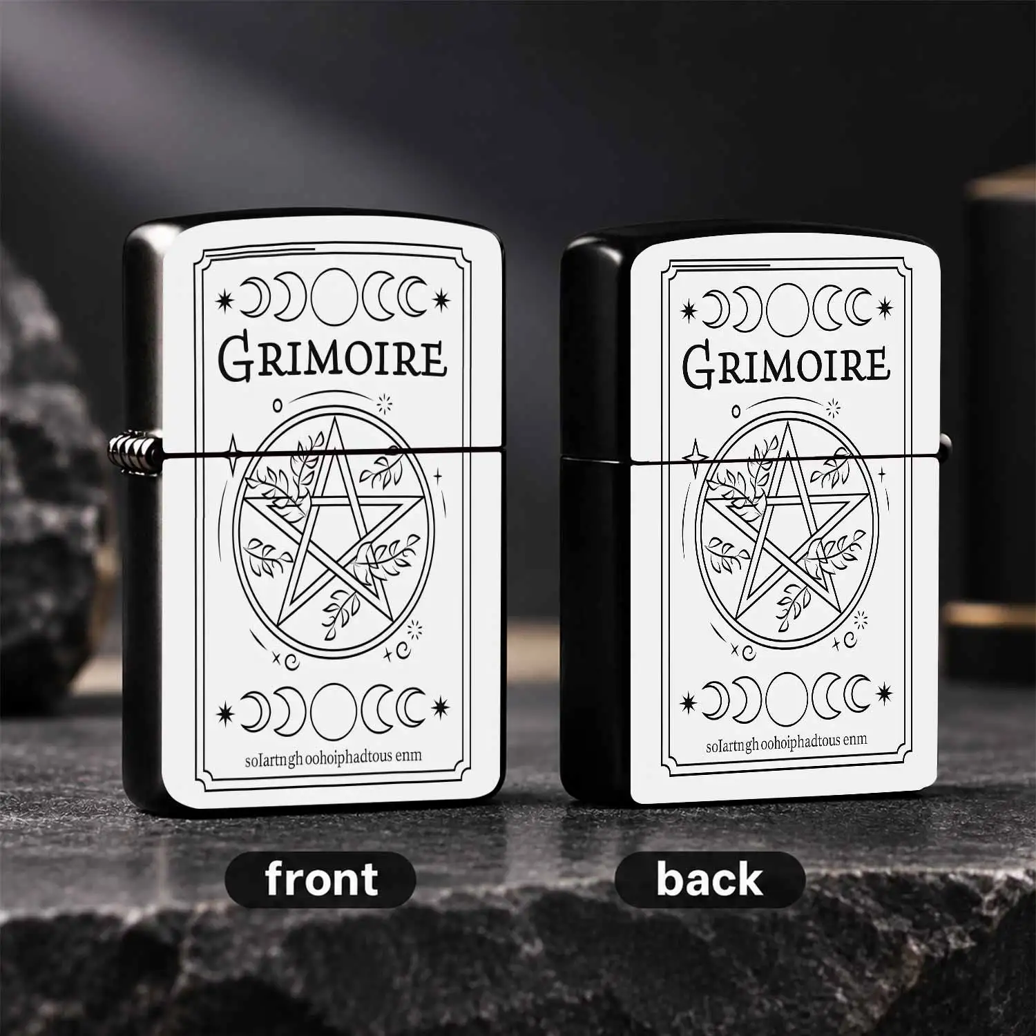 Retro Mystical Grimoire Style Portable Ignition Tool, Engraved Moon Phase Pentagram Pattern, Delicate Decorative Accessory For All Occasions, Unique Themed Practical Item For Daily Use And Gifting, Witchy Aesthetic Pock A Humorous And Inter