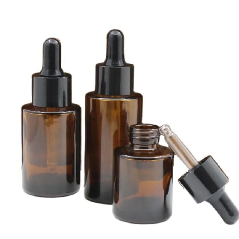 20/30/40/60ml Amber Glass Dropper Bottle Cylinder Serum Drop Massage Cosmetic Essential Oil Dropper Bottles with Pipette 15pcs