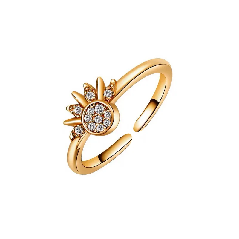 Couple's Sparkling Sun and Moon Adjustable Promise Rings
