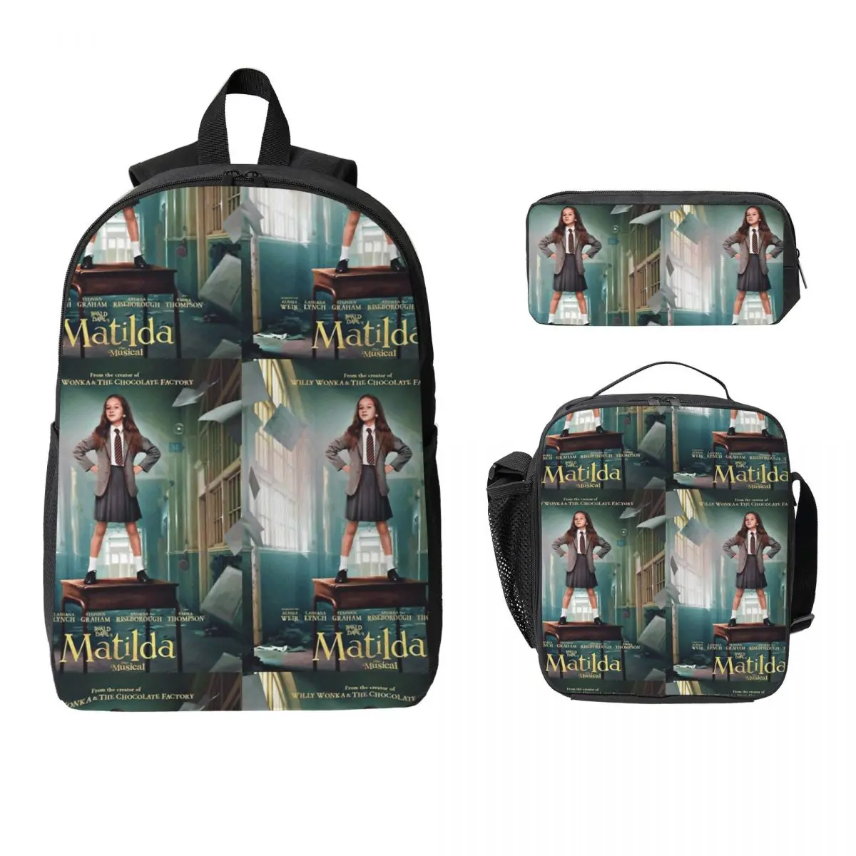Roald Dahls Matilda The Musical Movie Backpack Boys Girls BookBag School Bag Shoulder Bags 3ps Insulated Lunch Bag Pencil Case