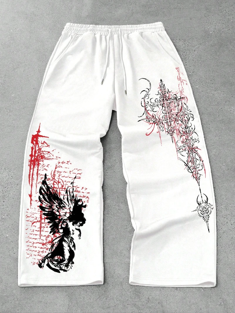 

ROMWE MEN Goth Men's Loose Comfortable Casual Sports Straight Leg Sweatpants, Black