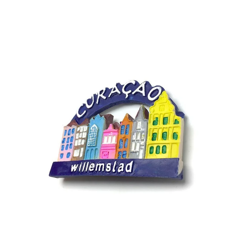 Handmade Colorful City House Architecture Magnetic Fridge Magnet from Willemstad, Curaçao, Netherlands
