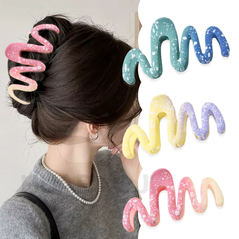 

Summer Gradient Wave Shaped Hair Claws For Women Girls Large Sweet Print Shark Hair Clips Birthday Gift