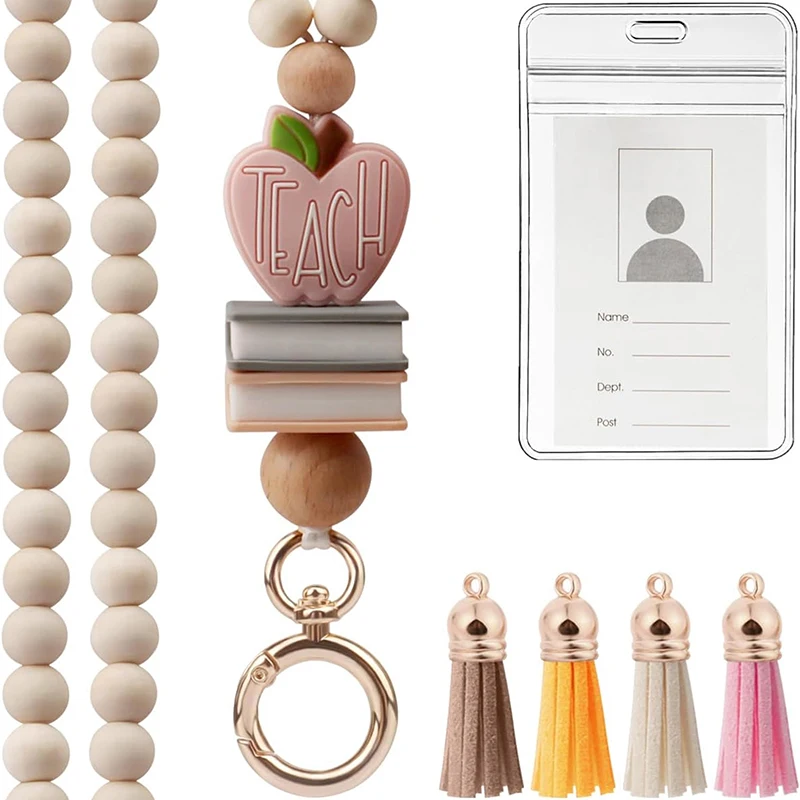 

Teacher Lanyard With ID Holder, Fashion Wood Beaded Lanyard For Key, Super Cute Boho Breakaway Lanyard For Women