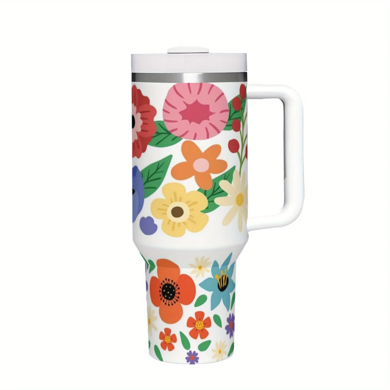 40oz Multipurpose Stainless Steel Tumbler with Vacuum Insulation, Reusable, Hand Wash Only - Includes Straw and Handle for Hot/Cold Beverages, No Electricity Needed