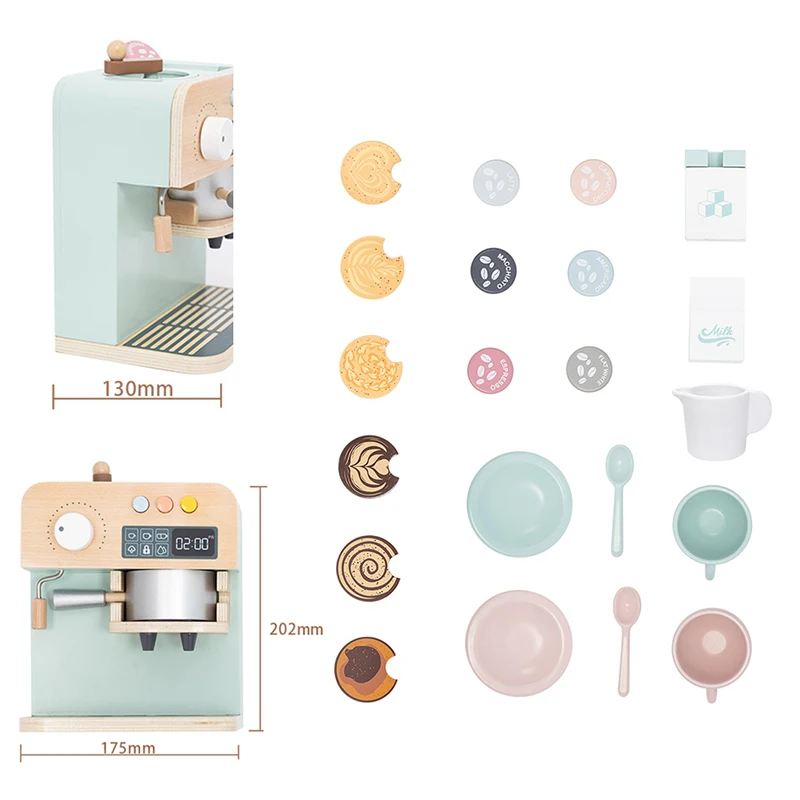 木製コーヒーマシンおもちゃセット - 子供用カフェロールプレイングと早期発達ゲームおもちゃ、親子の交流用