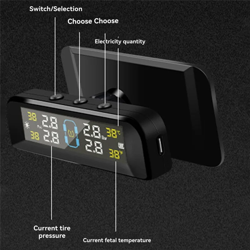 Car TPMS Monitor System Built-In Tire Pressure Sensor Wireless Solar Power TPMS With Tire Pressure Alarm