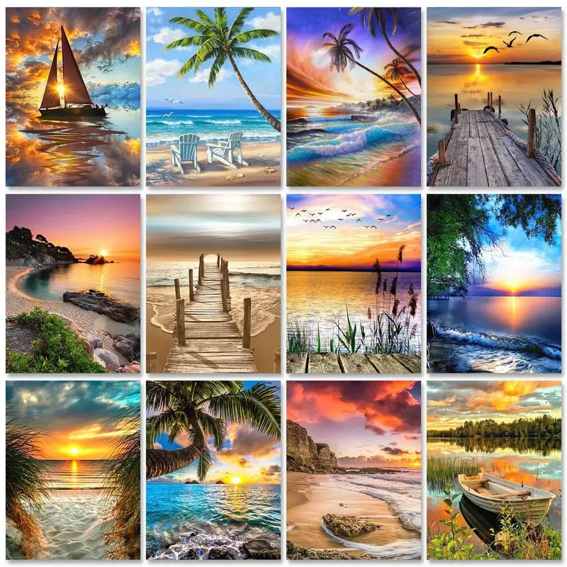 

GATYZTORY Full Square Diamond Painting Sunset Waterfall 5D DIY Diamond Embroidery Mosaic Landscape Art Kits Home Decoration