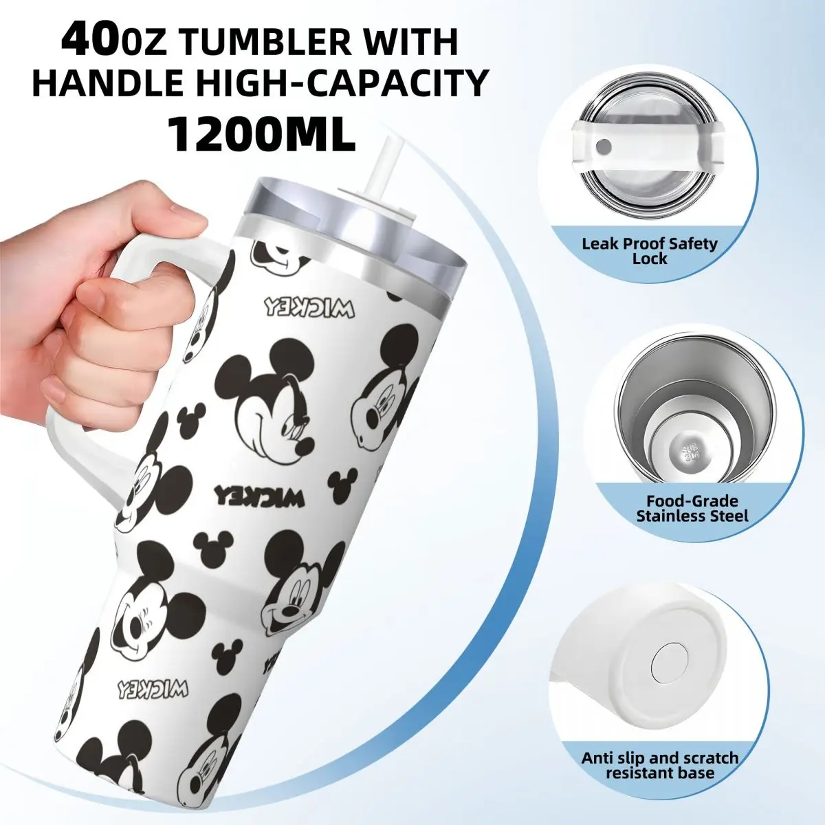 Stainless Steel Tumbler Mickey Mouse Collage Thermal Mug Keep Heat Hot Drinks Car Mugs Travelist Custom Water Bottle