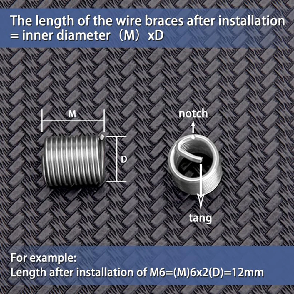Sortimentssatz für spiralförmige Gewindeeinsätze, Schraubenzahnhülse aus Edelstahl 304, Drahtgewinde-Reparatur, schützende Spiralmanschette M2-M24 – Detail 1