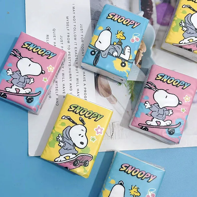 New Kawaii Snoopys 9 개/가방 손수건 종이 손수건 종이 학생 휴대용 포켓 소프트 냅킨 화장지 티슈 선물