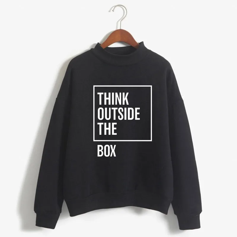 

Think Outside The Box Print Woman Sweatshirt Korean O-neck Knitted Pullovers Thick Autumn Candy Color Loose Women Clothing