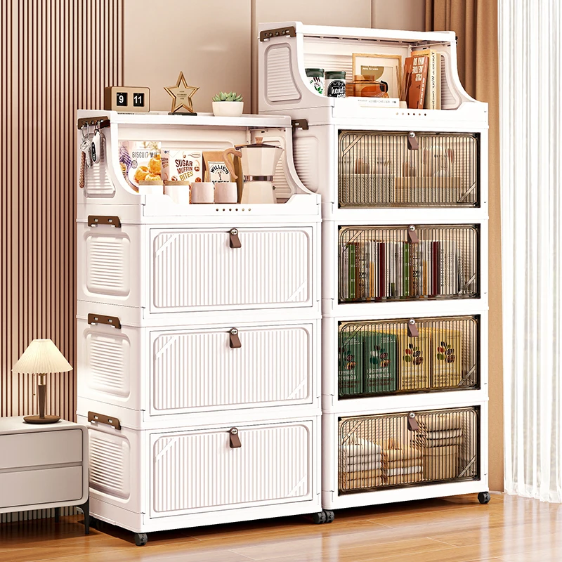 

Складной прозрачный шкаф с откидной крышкой, большой мобильный шкаф для хранения одежды/игрушек/нэк/посуды, универсальный органайзер с колесиками