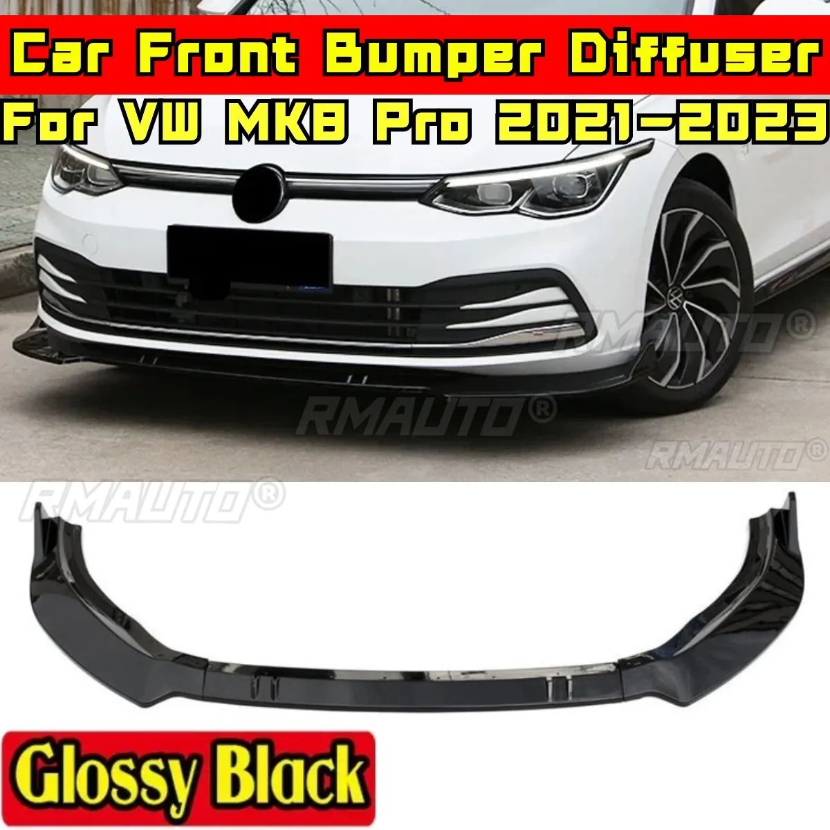 

For Golf MK8 Pro Body Kit Front Bumper Lip Glossy Black Sport Style Bumper Apron For VW Golf MK8 Pro 2021-2023 Car Accessories