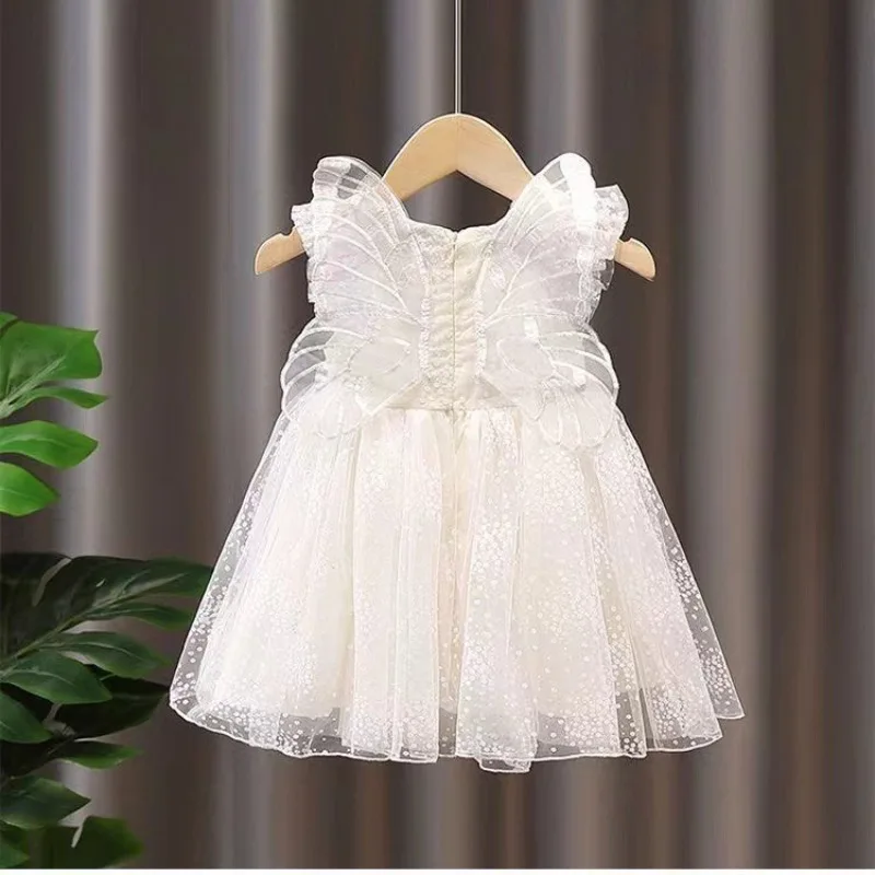 

Summer New Sweet Butterfly Wing Baby Girl Princess Dress Floral Chiffon Wedding Party Children's Sleeveless Clothes 2 3 4 Years