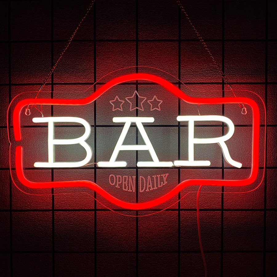 Bar Open Daily Led Neon Sign, 3D Carved Business Wall Lamp, Suitable For Bars, Clubs, Restaurants, Man Caves, Party Decor.