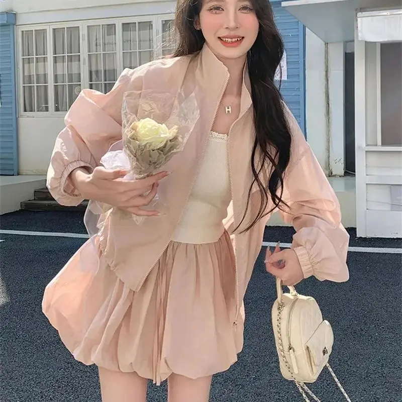 Short top Flower Bud Skirt Set for Women Summer Sweet Wear Complete Set of Sun Protection Clothes Half Body Skirt Two-Piece Set