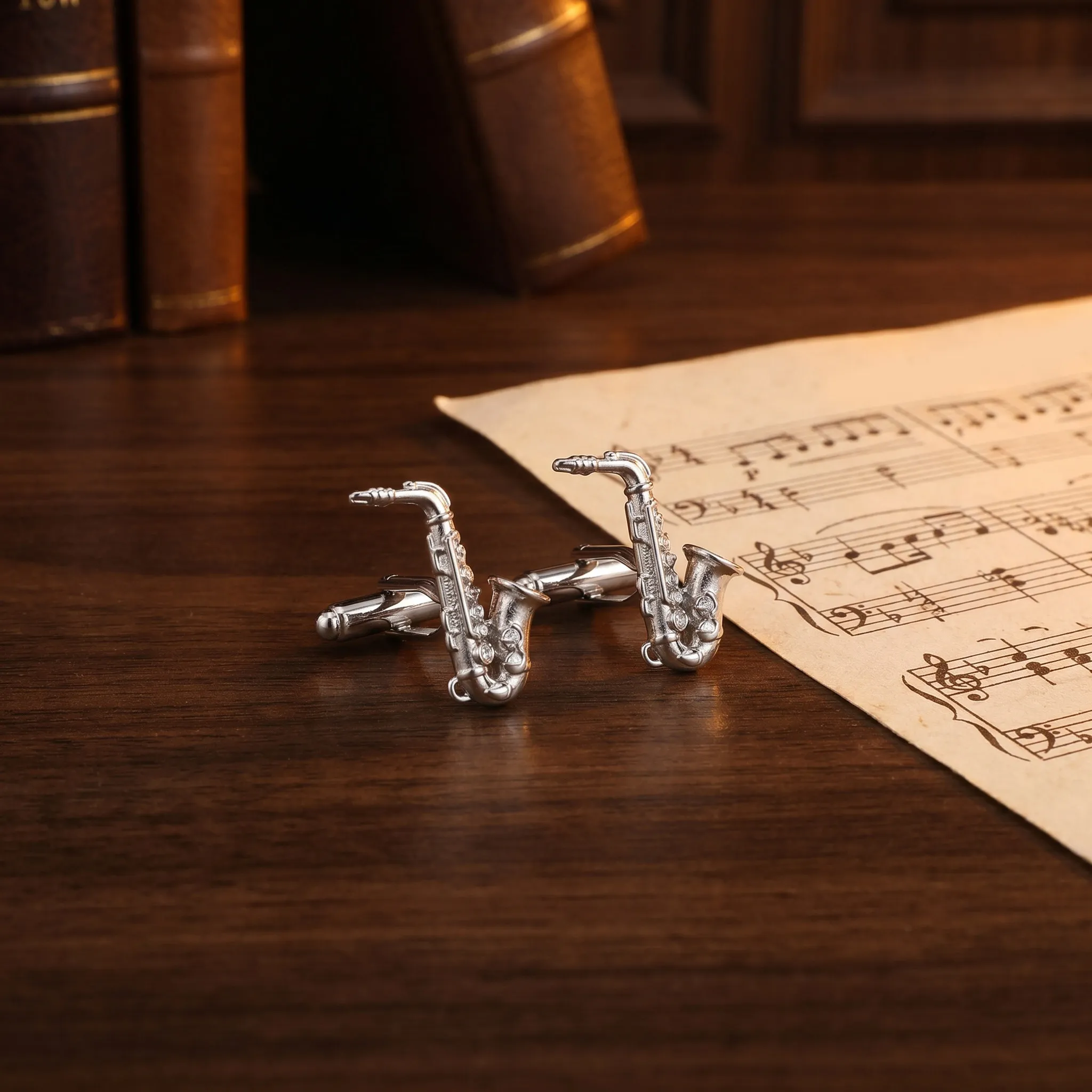 1Pair Saxophone Instrument Cufflinks Copper Matte Musician Gift Jazz Band Performance Formal Shirt Accessories