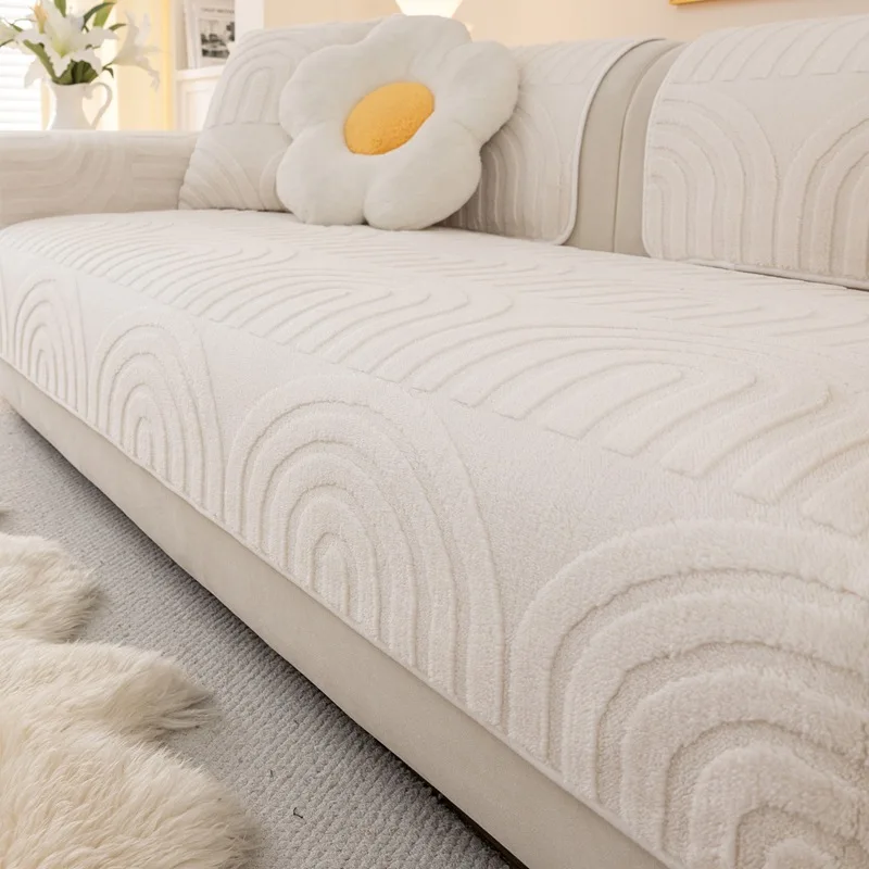 

2025 Толстый противоскользящий чехол для дивана, однотонный плюшевый цельный чехол для дивана, простой осенне-зимний новый стиль, приятный для кожи