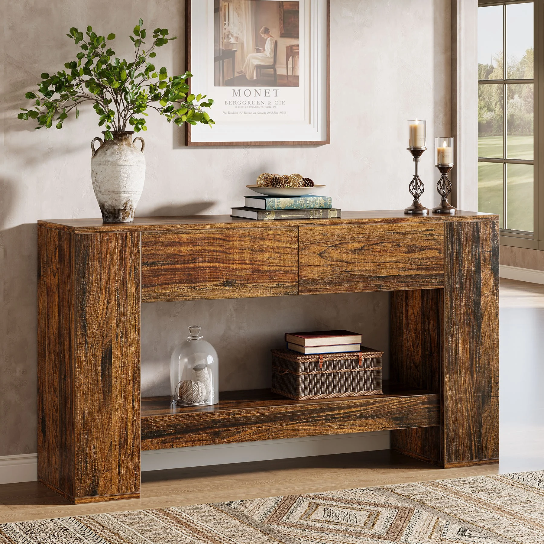 

Tribesigns 55.1" Console Table with 2 Drawers, Wooden Sofa Table Behind Couch, 2-Tier Entryway Console for Entrance
