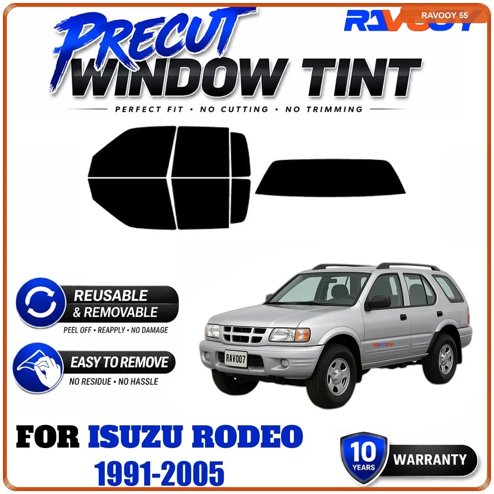 RAVOOY Precut Window Tint, Reusable Removable EPU Film, Custom Fit for Isuzu Rodeo 1991-2005, UV Heat Protection