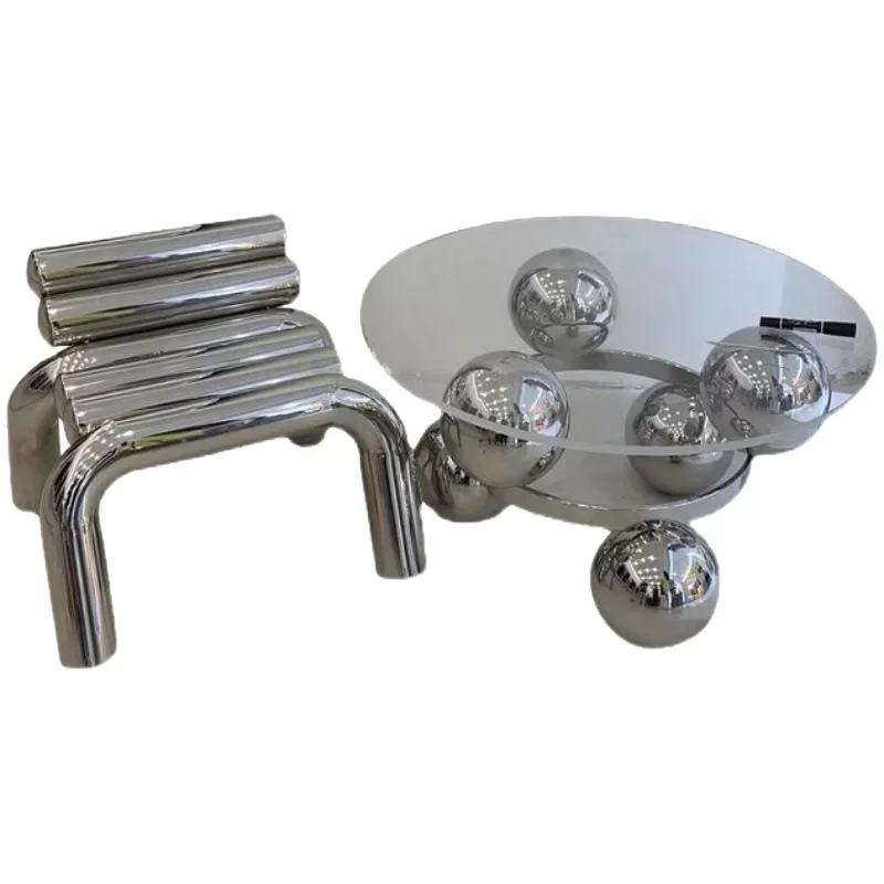 

Buyer clothing store mirror stainless steel coffee table display props display stool chair