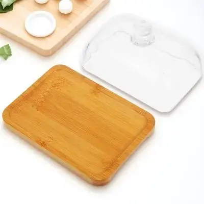 

Rectangular Glass Butter Dish Lid Cheese Cupcake Dessert Container Countertop Fridge Storage Elegant Design Cupcake Plate Base