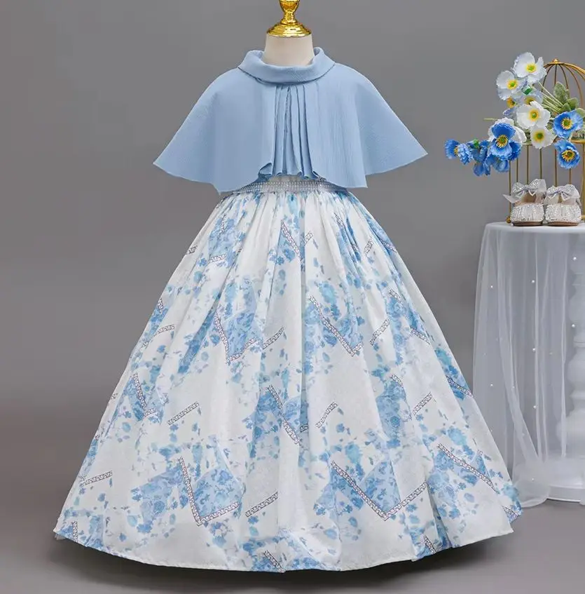 

Young Girl Princess Evening Dress Print Children Holiday Long Dresses Girls' Clothes