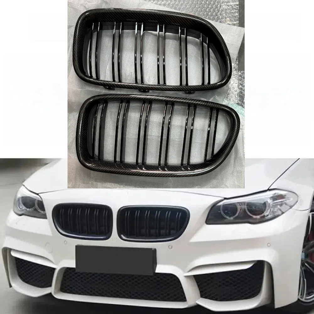 

Real Carbon Fiber For BMW F10 5 Series 520i 523i 525i 530i 535i 2010-2016 Dual Slat M5 Style Front Kidney Grille Grill