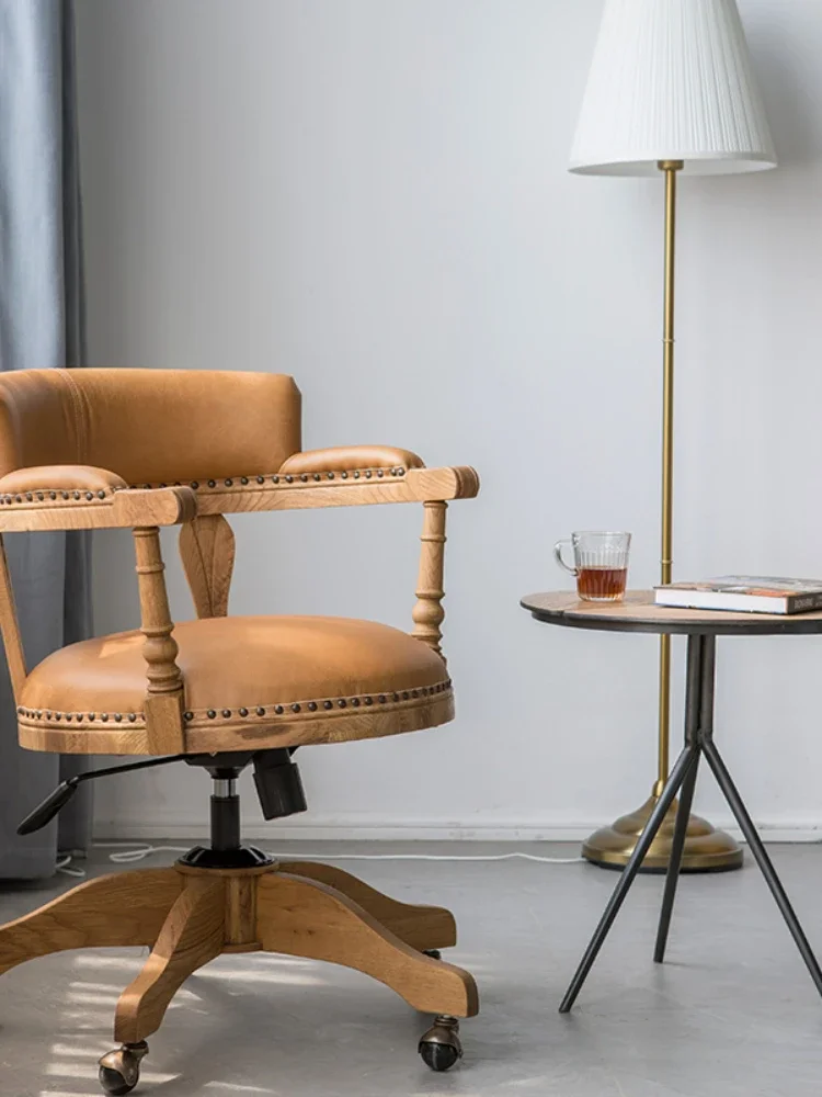 كراسي كمبيوتر دوارة لغرفة النوم من الخشب الصلب الأمريكي، كرسي مكتب تنفيذي للرئيس، مسند ظهر صغير للشقة