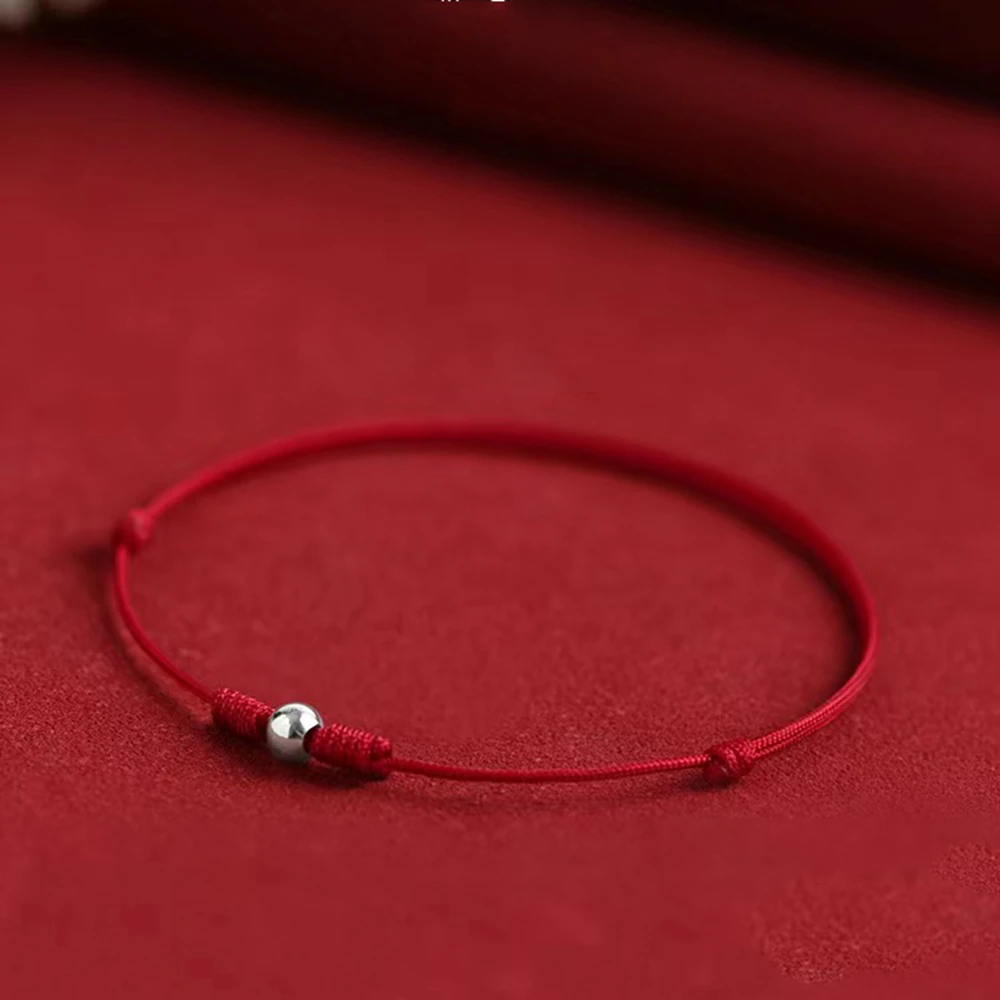 Handmade Silver Color Bead Red String Bracelet for Women Men Protection Bracelet Adjustable  for Lovers Friends Couple Bracelet