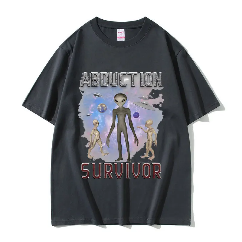 Abduction Survivor Funny Meme T-shirt Fashion Brand Male Casual Oversized T Shirts Male 100% Pure Cotton Crewneck Tshirt Tops