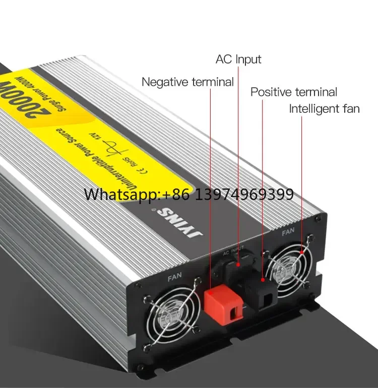 2000W Pure Sine Wave Single Phase Car Power Inverter 12V to 110V AC with 2 AC Outlets USB Port for Air Conditioner CE Certified