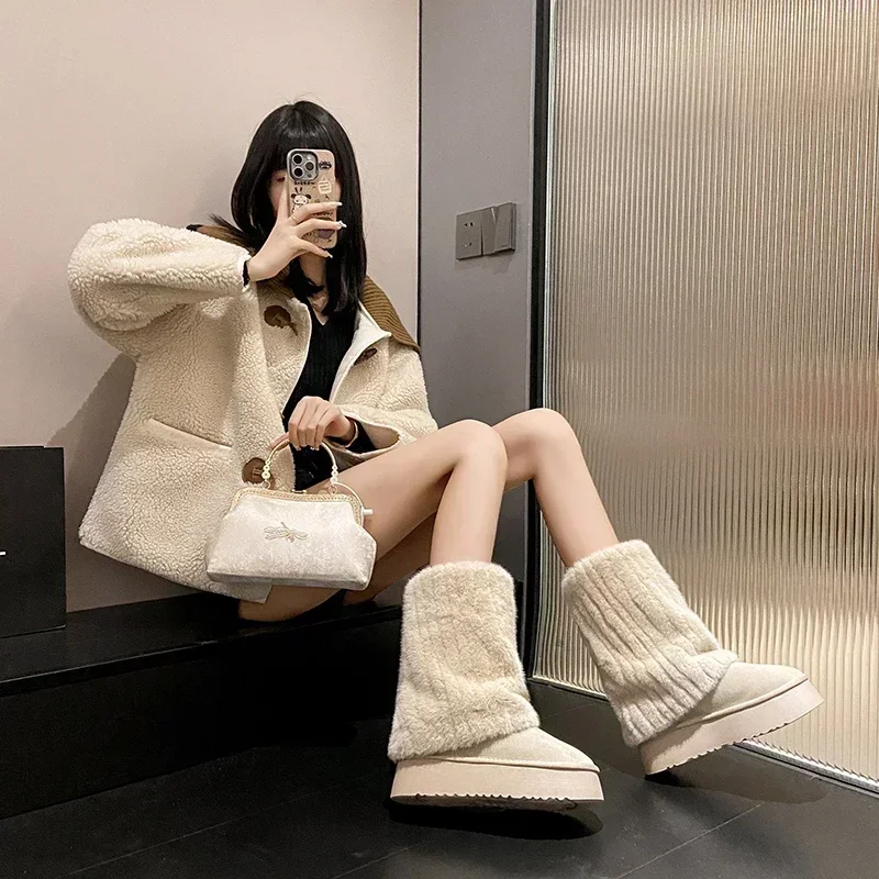 New Winter Snow Boots Women\'s Thick Sole Fur Integrated Short Boots with Plush and Thickened Anti Slip and Warm Cotton Shoes