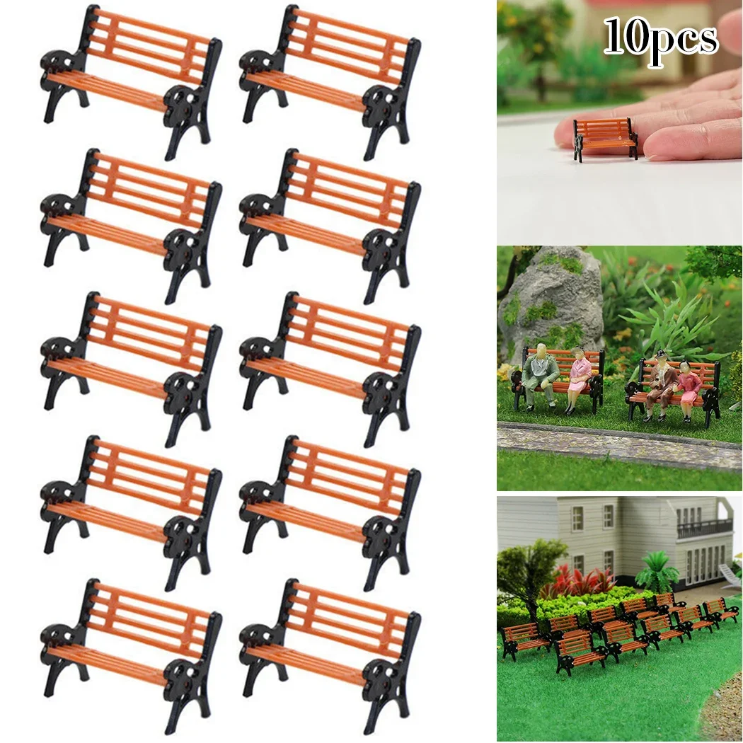 10 PCS Mini Park Bench Model Garden Decoration Miniature Craft DIY Chair Figurine Landscape Ornament Doll House Fairy Bonsai