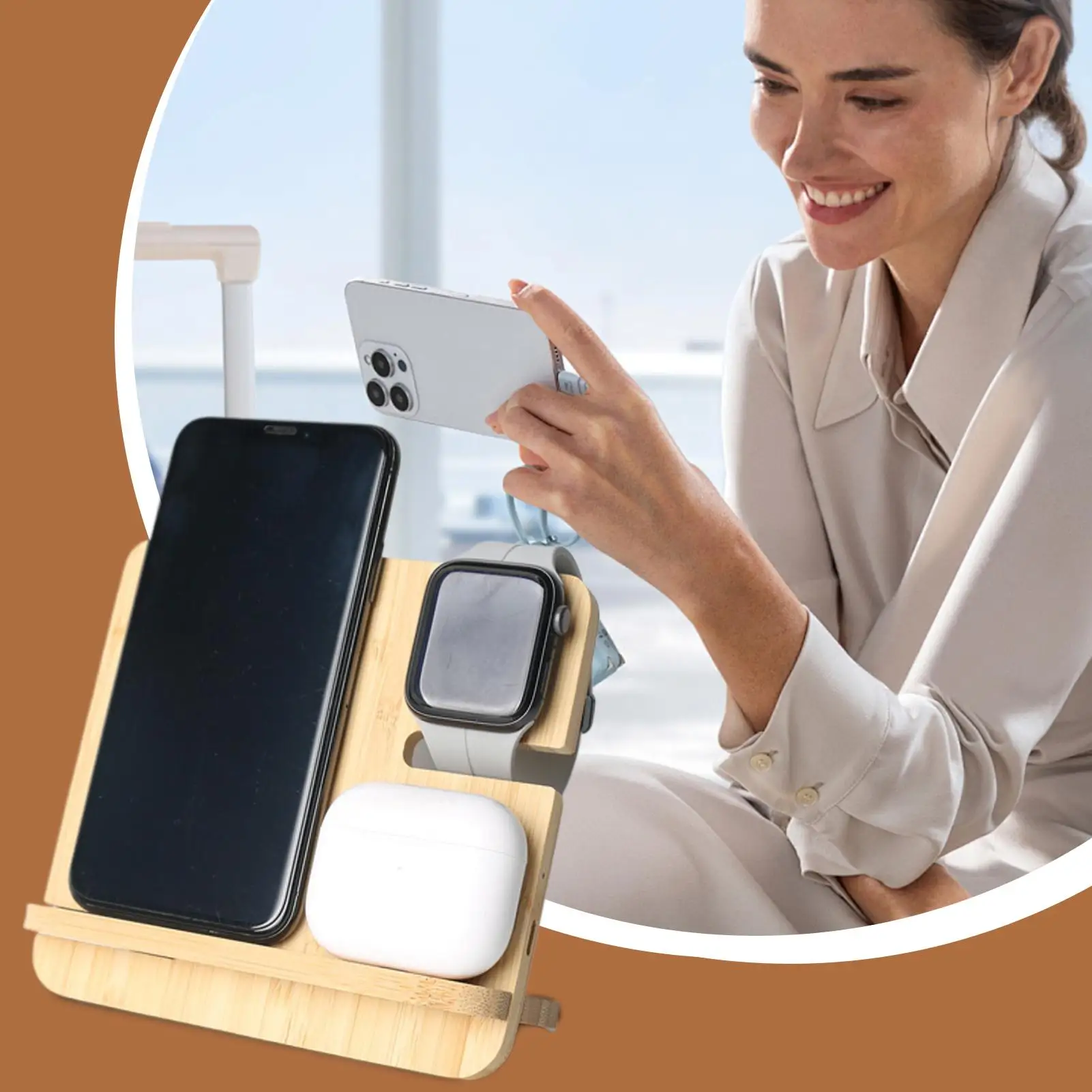 ไม้สถานีชาร์จไร้สายแบบพกพา Charger Station 15W ฐานชาร์จอย่างรวดเร็วสําหรับหูฟัง Nightstand โต๊ะเครื่องแป้ง