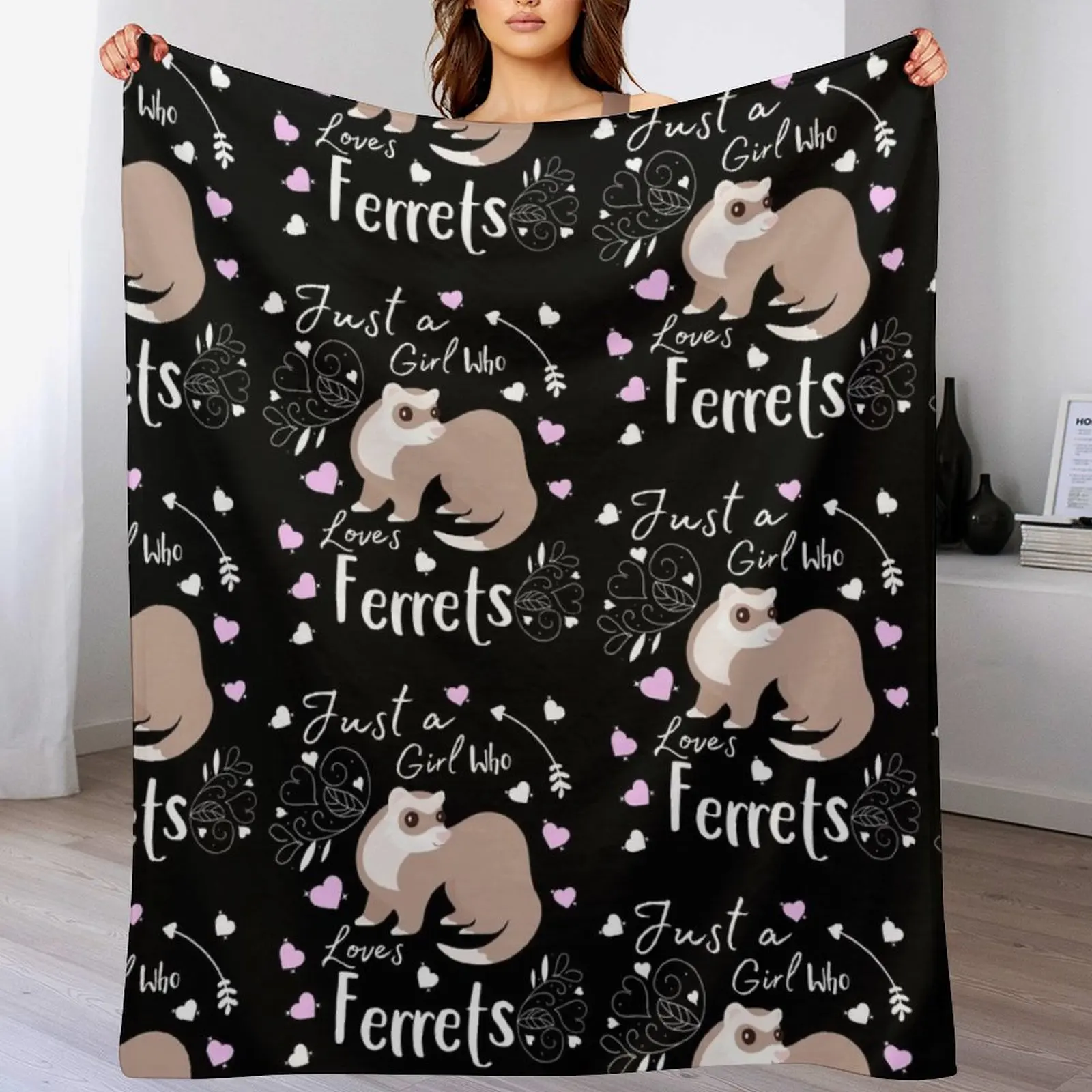 Ferret Just A Girl Who Loves Ferrets Cute Ferret Lover Gift Throw Blanket Wrinkle Resistant Lightweight Blanket