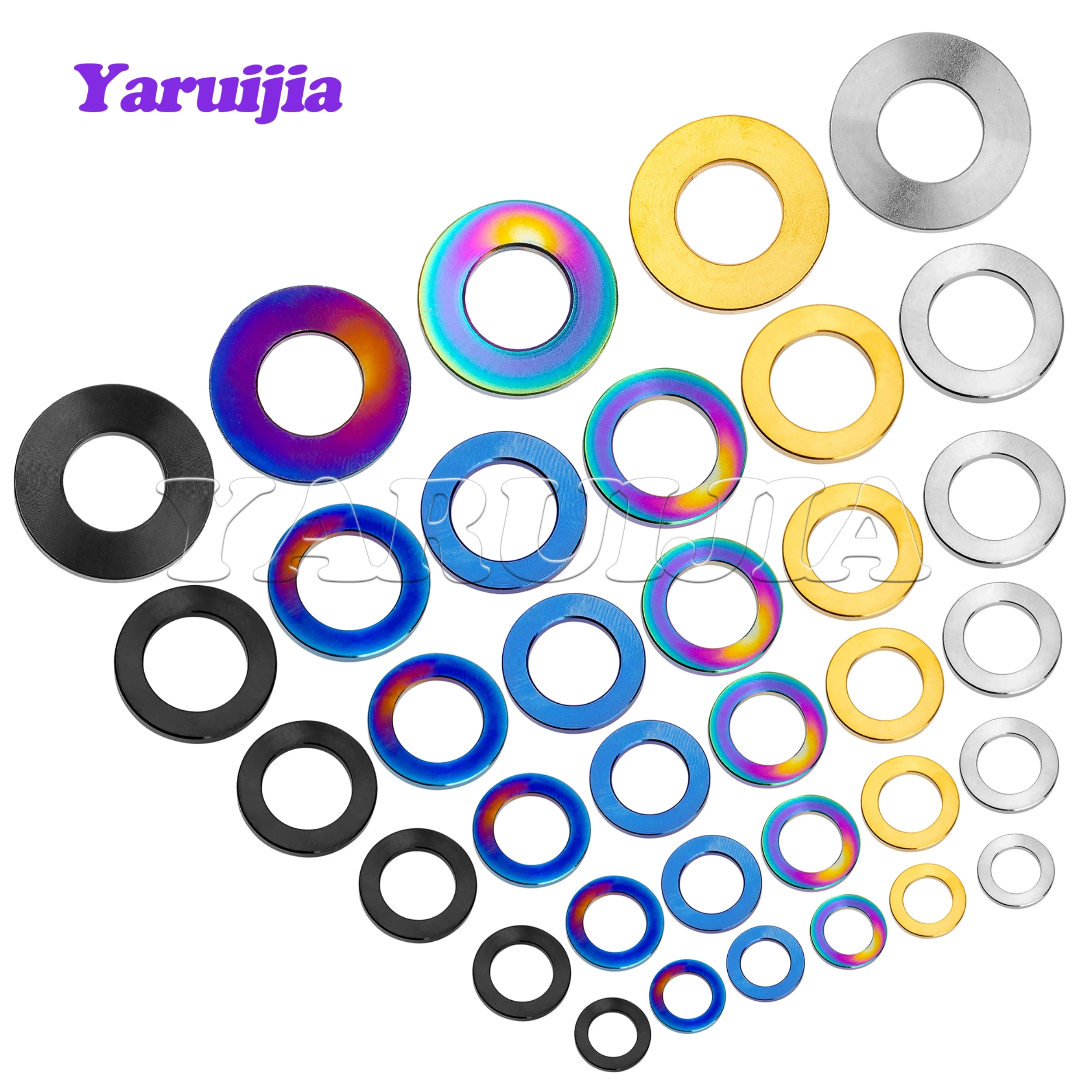 Yaruijia Titanium Washers M3/M4/M5/M6/M7/M8/M10/M12/M14 DIN912 Flat Spacer Gasket for Bicycle Cycling Motorcycle Car 10pcs