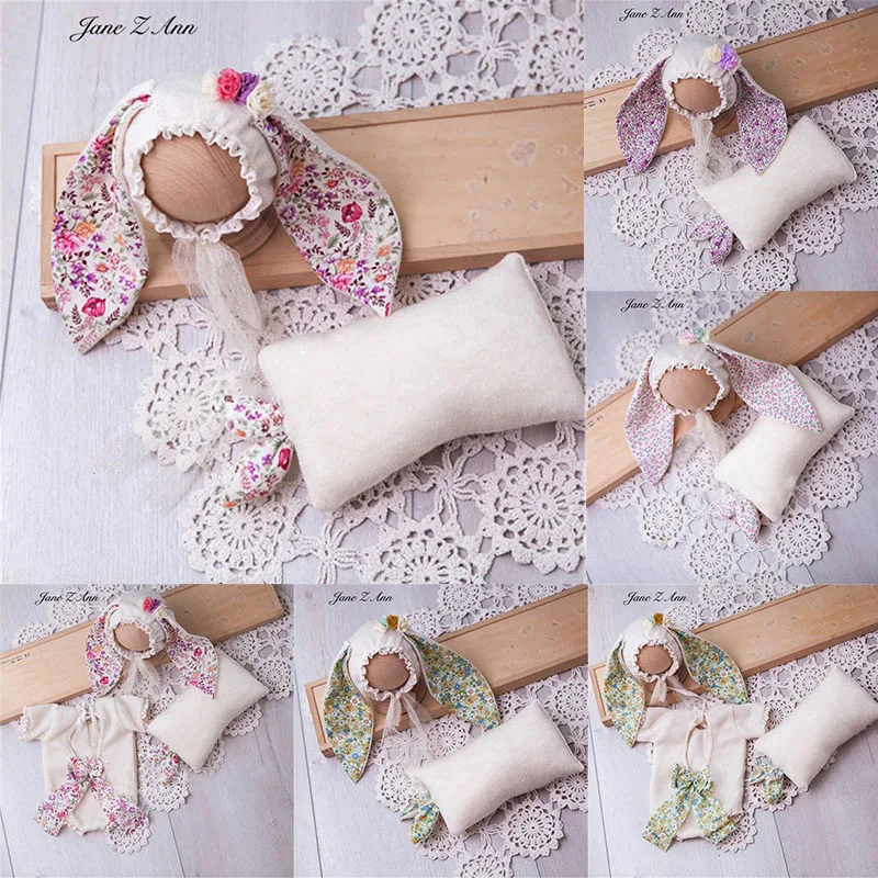 

Newborn Photography Costume Pastoral Rabbit Hat Pillow Clothes Set Studio Photography Props Cute New Product