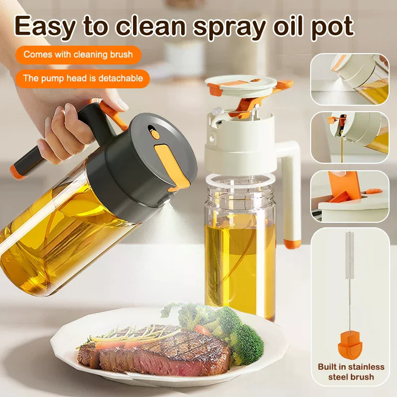470/650ml 2 In 1 Oil Spray Bottle With Pour Spout Leakproof Multifunctional Large Capacity Glass Oiler Kitchen Cooking Accessory