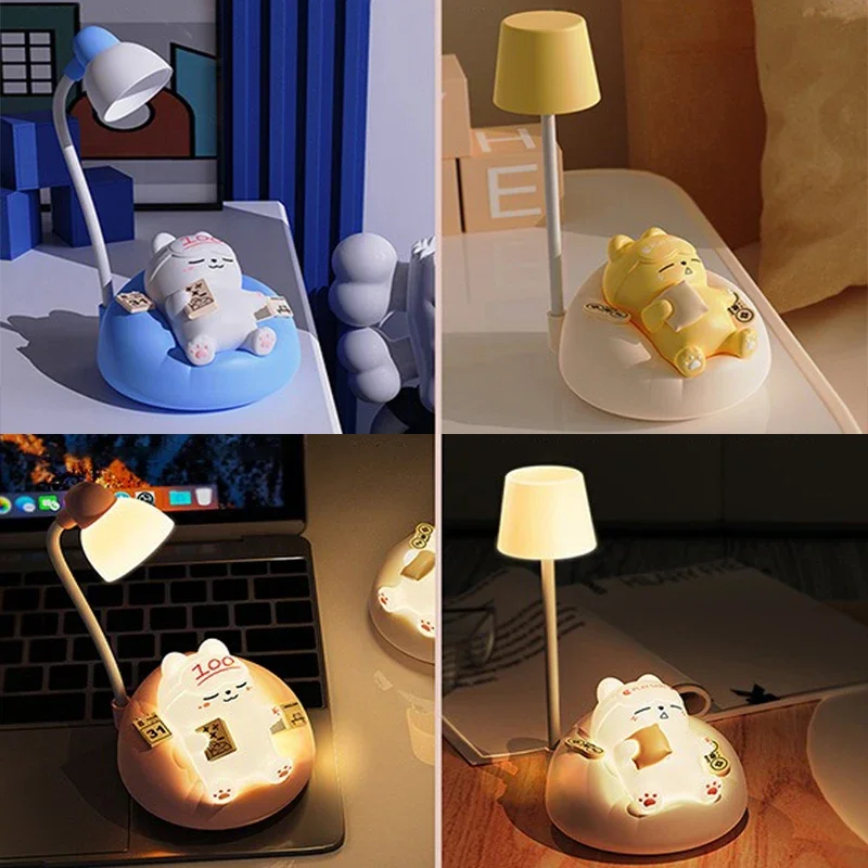 Lampka nocna LED Cartoon Cute Pet Animal Bear Pig Cat Dog USB Recharge Battery Child Eye Protection Warm White Desk Lamp