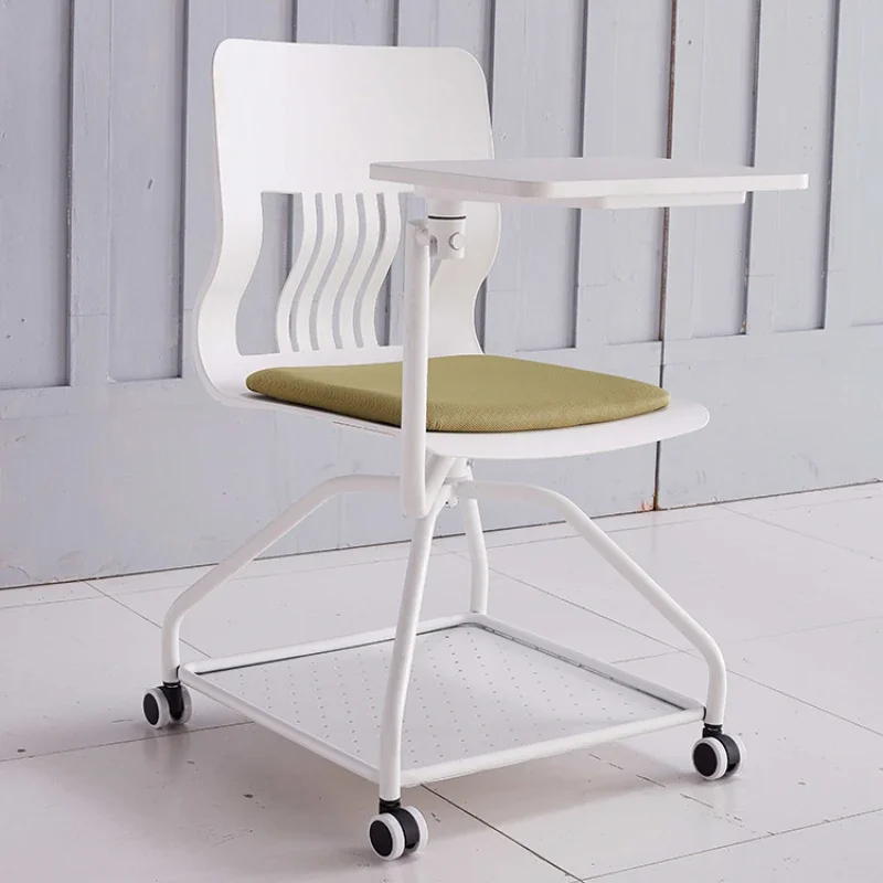 Training chair with desk and writing board, thickened white plastic back, conference room chair, office staff, student meeting