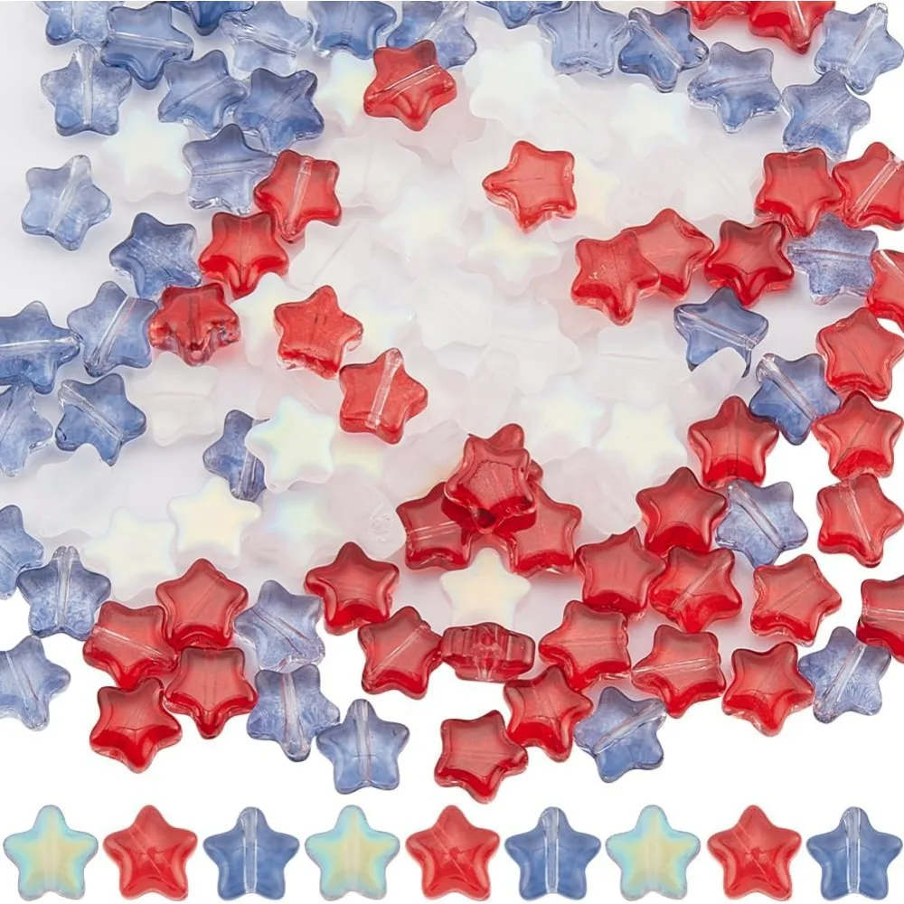 

150Pcs Independence Day Beads 4th of July Patriotic Glass USA Flag Glass Star Red White Blue for Jewelry Crafts DIY making kit