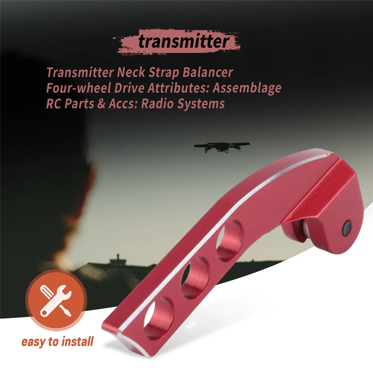 SMIEA Regolatore di bilanciamento della cinghia da collo del trasmettitore a 4 fori in metallo per telecomando Futaba Radiolink Frsky X9D RC, rosso verticale