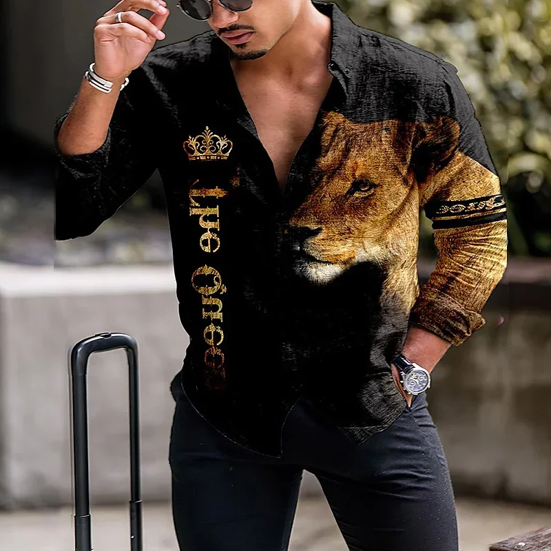 Men's fashion clothing super cool lion crown casual sports outdoor street long sleeve clothing 2023 new soft and comfortable