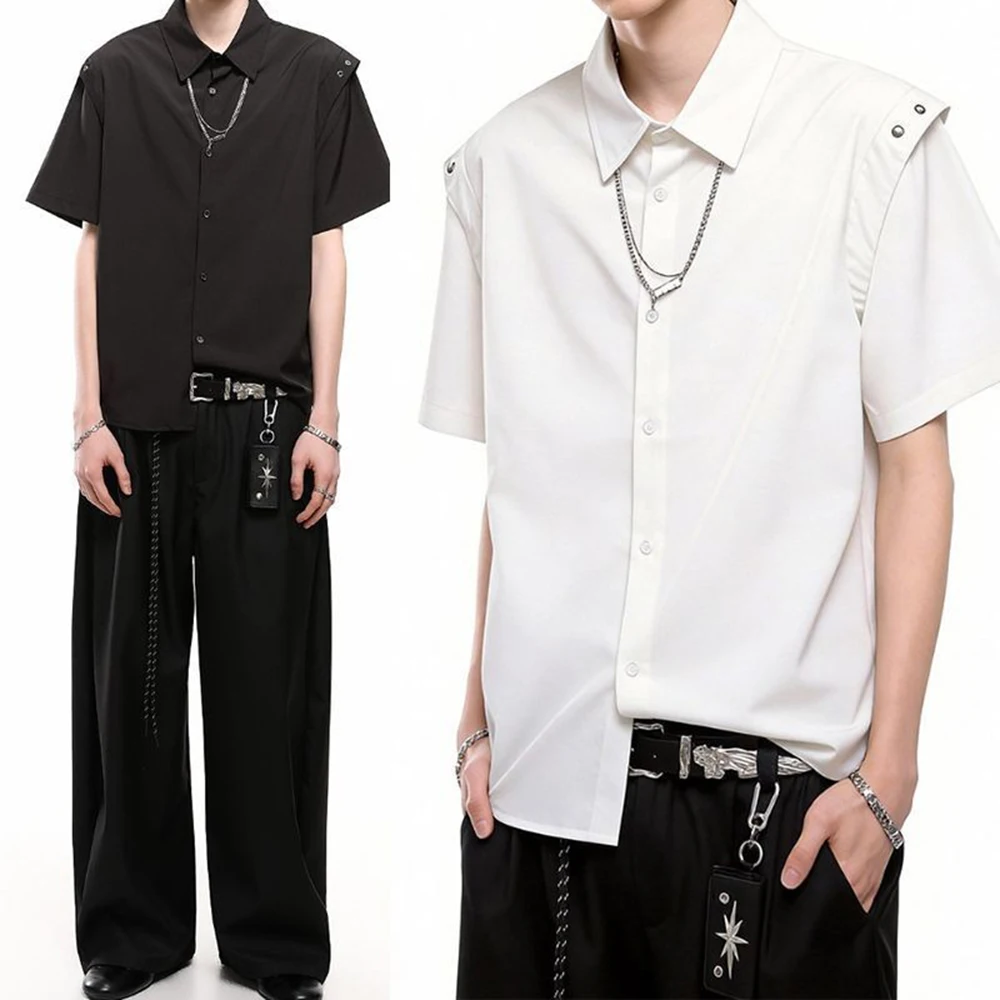 

2026 Summer New Men's Patchwork Short-Sleeve Shirt American Retro Fashion Trendy High Street Loose Casual Niche Men's Top