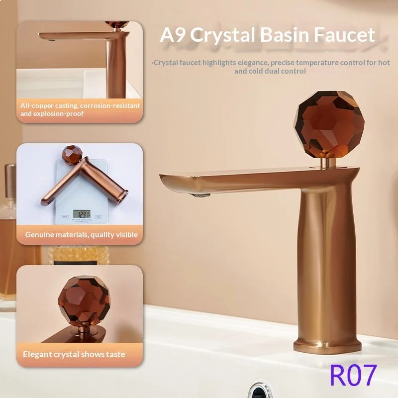 Faucet Crystal Basin Mixer Single Handle Hot Cold Water High Rise Bathroom