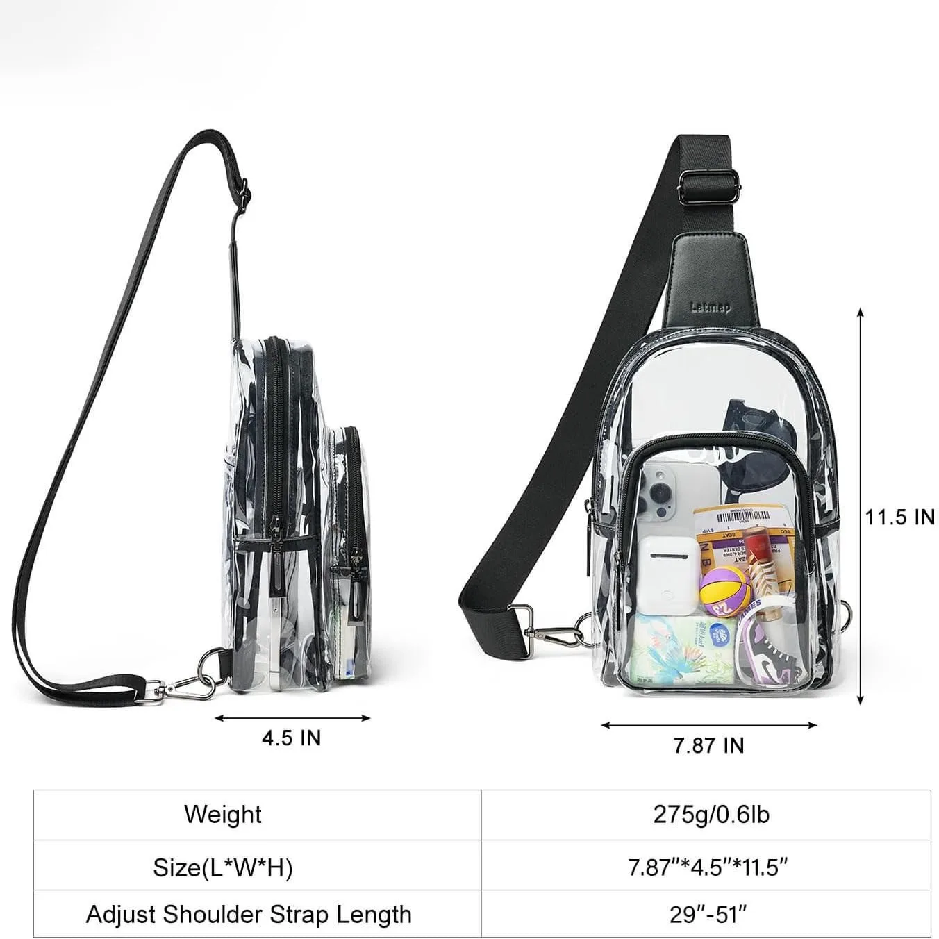 Clear Sling Bag, Large Capacity PVC Crossbody Backpack, Clear Casual Chest Daypack for Hiking, Stadium or Running Sports Bags