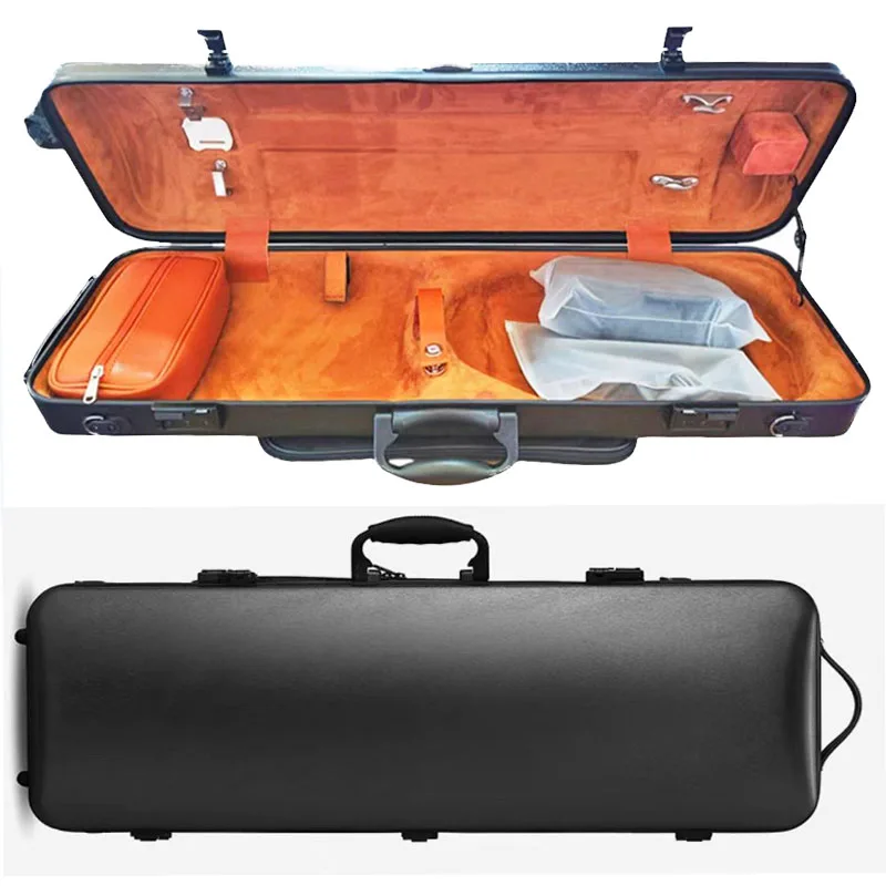 New high-end carbon fiber 4/4 violin square box, sturdy and waterproof, equipped with electronic hygrometer, alloy accessories